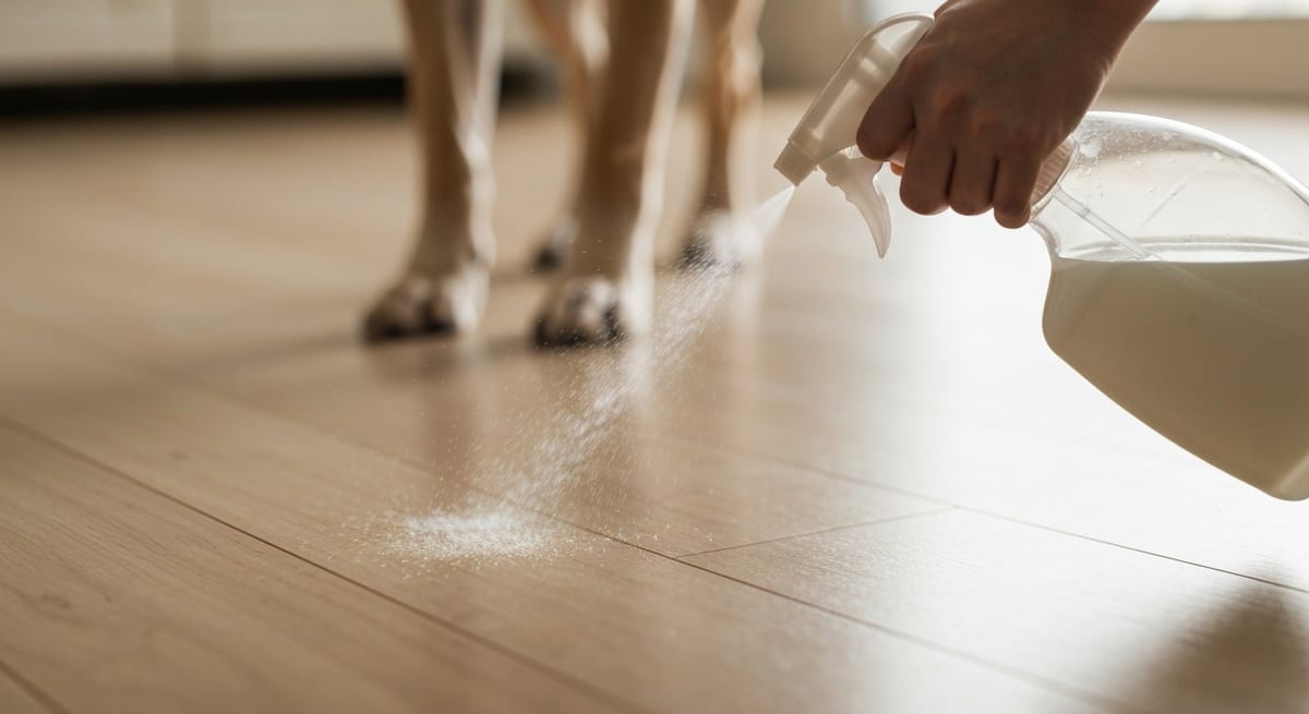 Limpieza enzimática efectiva Limpieza con productos enzimáticos para evitar que un perro marque territorio sin usar cloro.