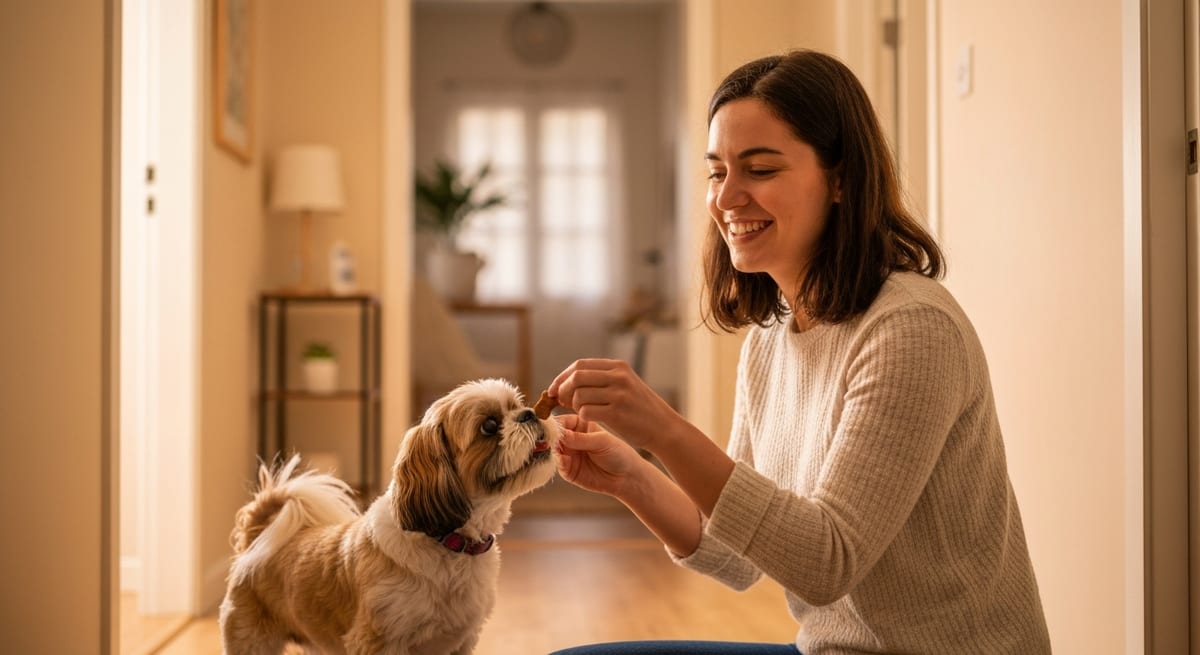 Entrenamiento con refuerzo positivo Refuerzo positivo y premios para aprender como evitar que un perro marque territorio en interiores.