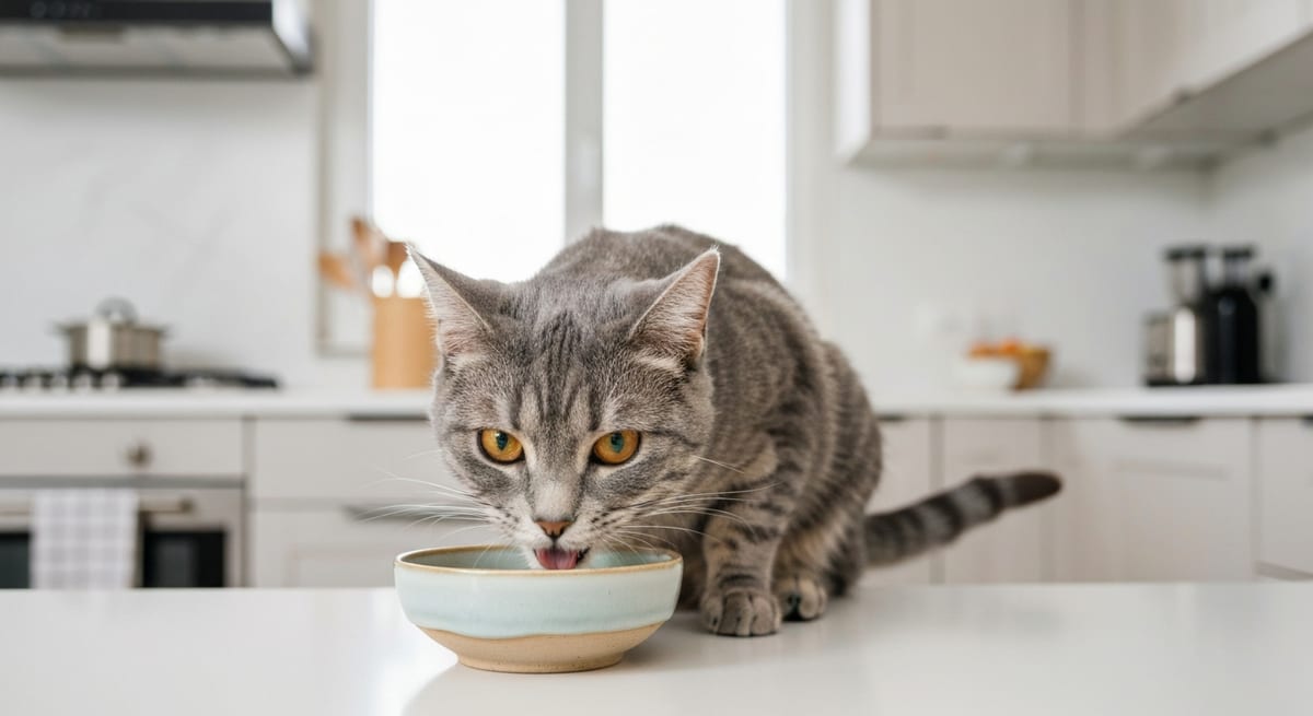 Nutrición del gato atigrado Gato atigrado gris alimentándose con dieta equilibrada en un cuenco ergonómico.