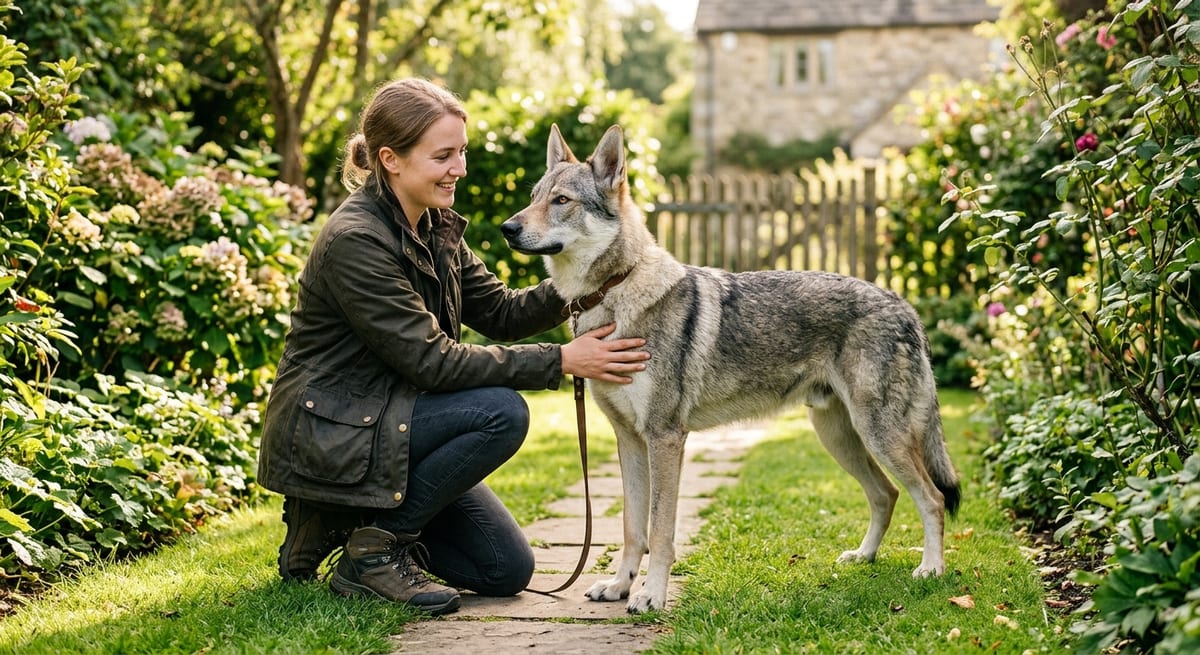 Vinculo y Jerarquia con el PLC Dueño estableciendo vinculo y jerarquia con un perro lobo checoslovaco en un entorno domestico.