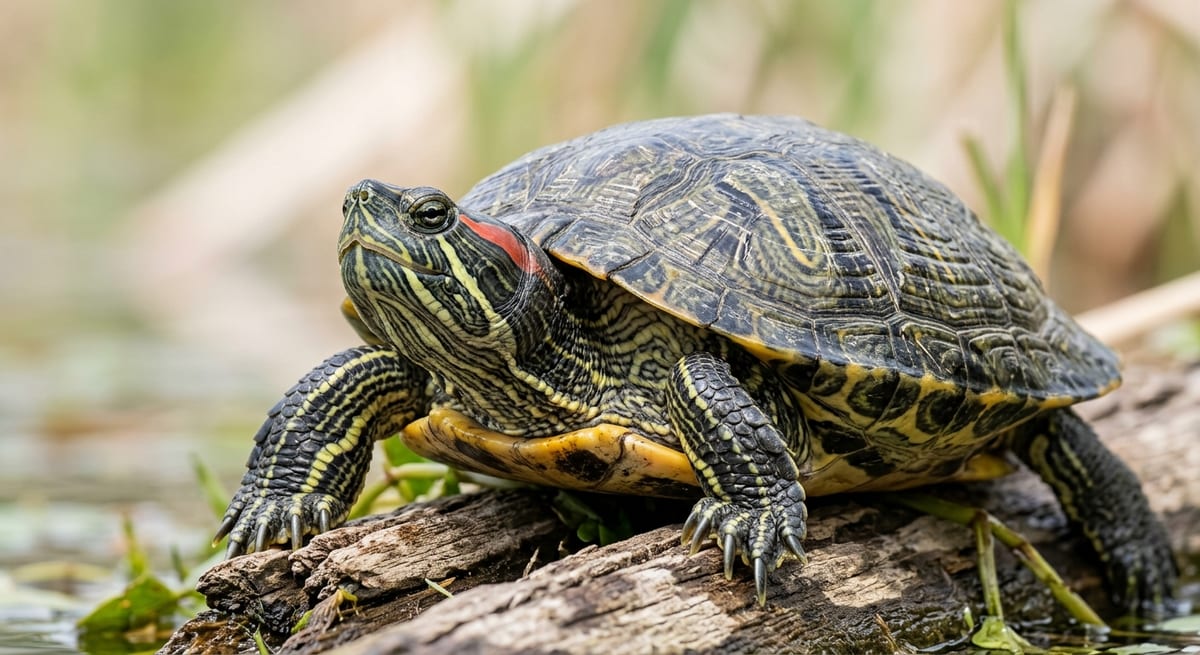 Especies comunes de tortugas Tortuga de orejas rojas, una de las especies más comunes y reguladas en México.