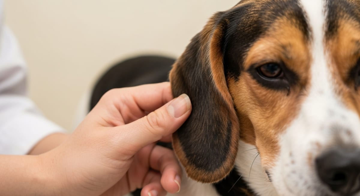 Detección de síntomas en la piel Dueño revisando la piel de su perro para detectar síntomas de dermatitis como irritación o sequedad.
