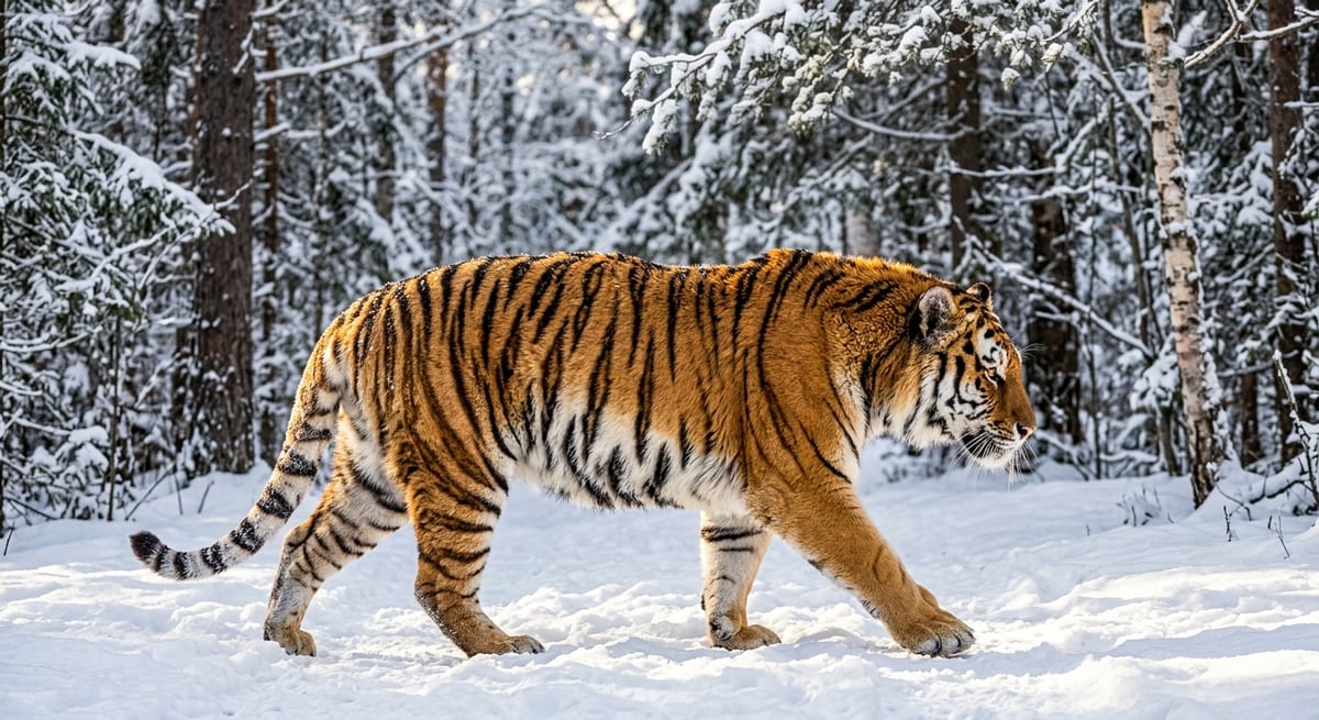 El gigante siberiano Tigre siberiano en la nieve, la subespecie con mayor peso y masa corporal