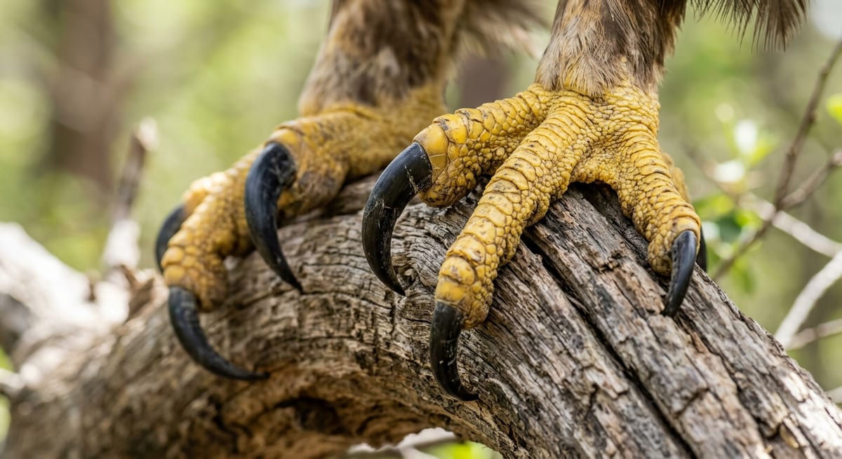 Mecánica de caza de las rapaces Detalle de las potentes garras de un águila mostrando la mecánica de caza y presión.