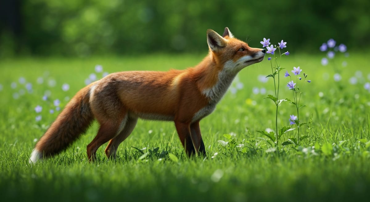 Zorro cazando en el campo Zorro buscando alimento entre la hierba, mostrando qué comen los zorros como cazadores oportunistas.