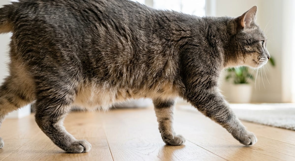 La bolsa primordial felina Detalle de la bolsa primordial en el abdomen de un gato, una característica evolutiva de protección.