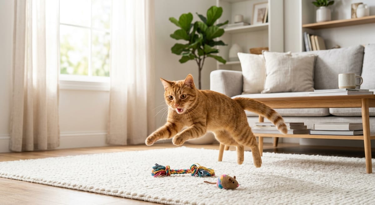 Energía de gato naranja Gato naranja jugando en casa demostrando la famosa Orange Cat Energy