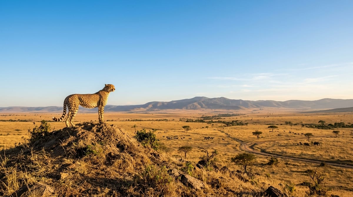 El futuro de los velocistas Guepardo observando su hábitat natural amenazado por el cambio climático