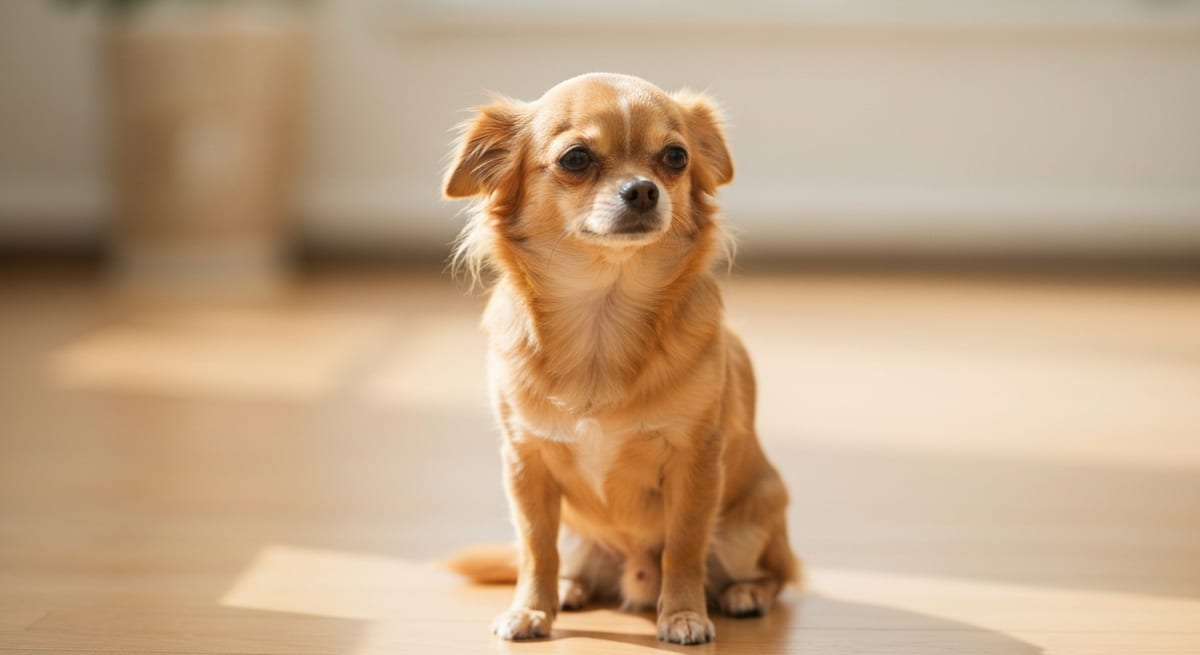 Icono del Chihuahueño Mexicano Perro chihuahueño elegante sentado en una sala iluminada, representando los distintos tipos de chihuahua.