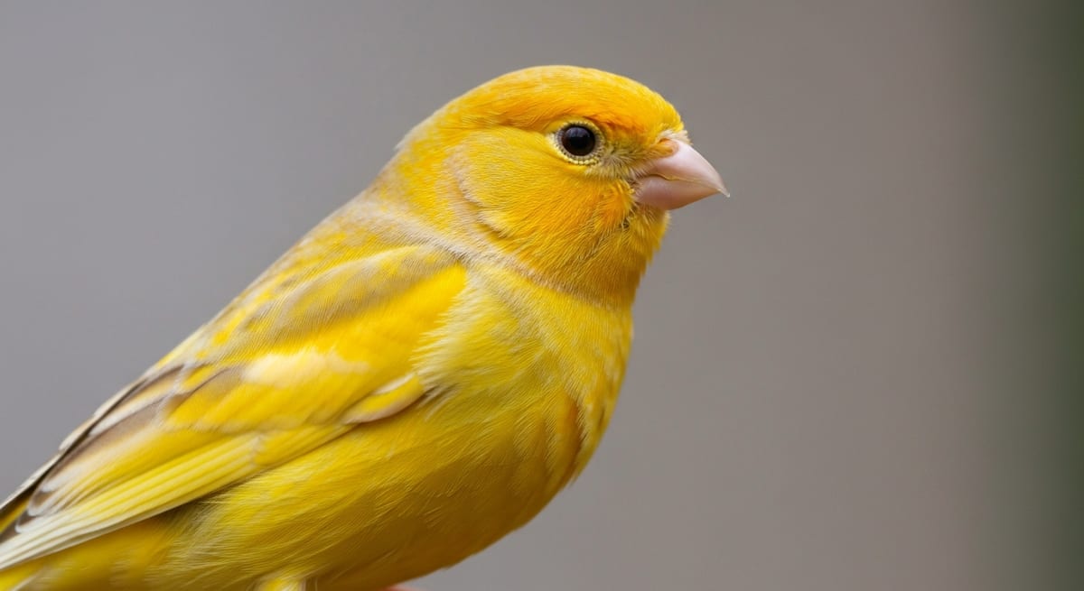 Indicadores de salud en un canario Canario sano con plumaje brillante y ojos limpios, ejemplo de salud para nuevos compradores.