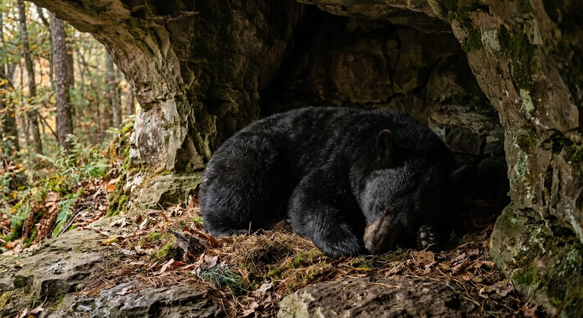 Estado de torpor en osos Oso negro descansando en su madriguera durante el estado de torpor invernal.
