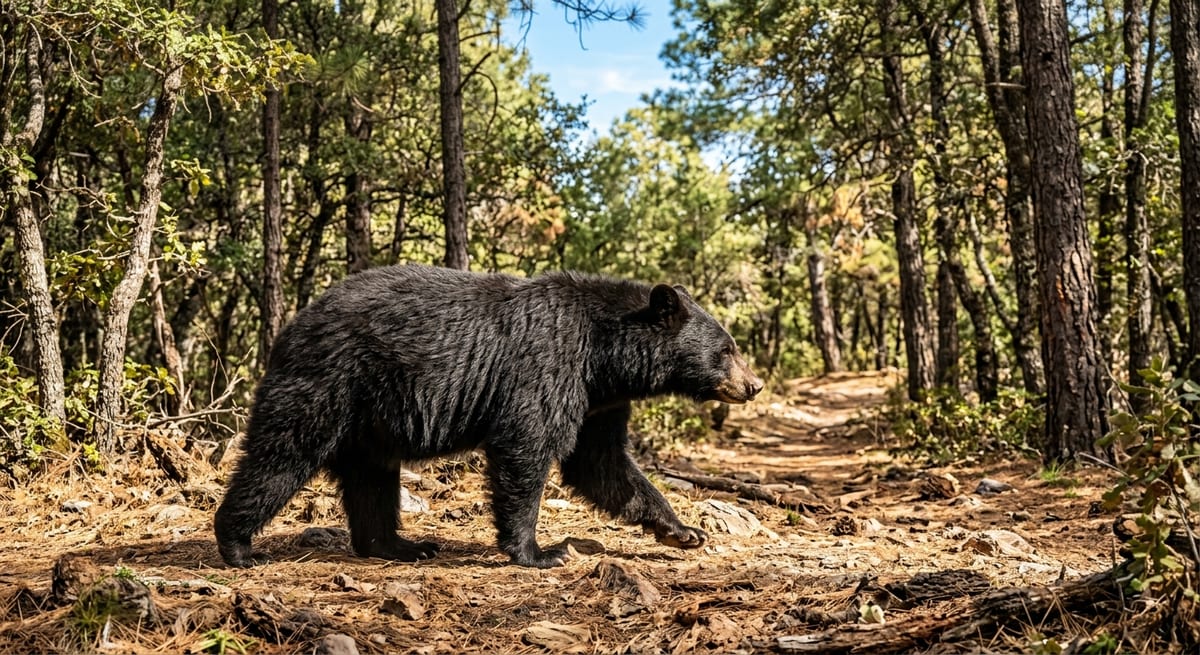 Oso Negro Mexicano en su hábitat Oso negro mexicano caminando por la Sierra Madre en un entorno natural protegido.