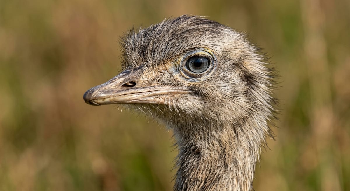 Identidad del ñandú Primer plano de la cabeza de un ñandú mostrando detalles de sus ojos y plumaje