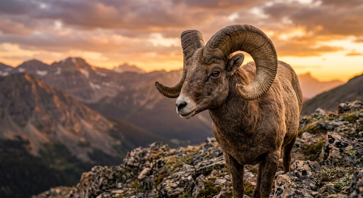 Carácter del signo Belier Majestuoso carnero en la naturaleza representando la fuerza y el carácter del signo zodiacal Belier.