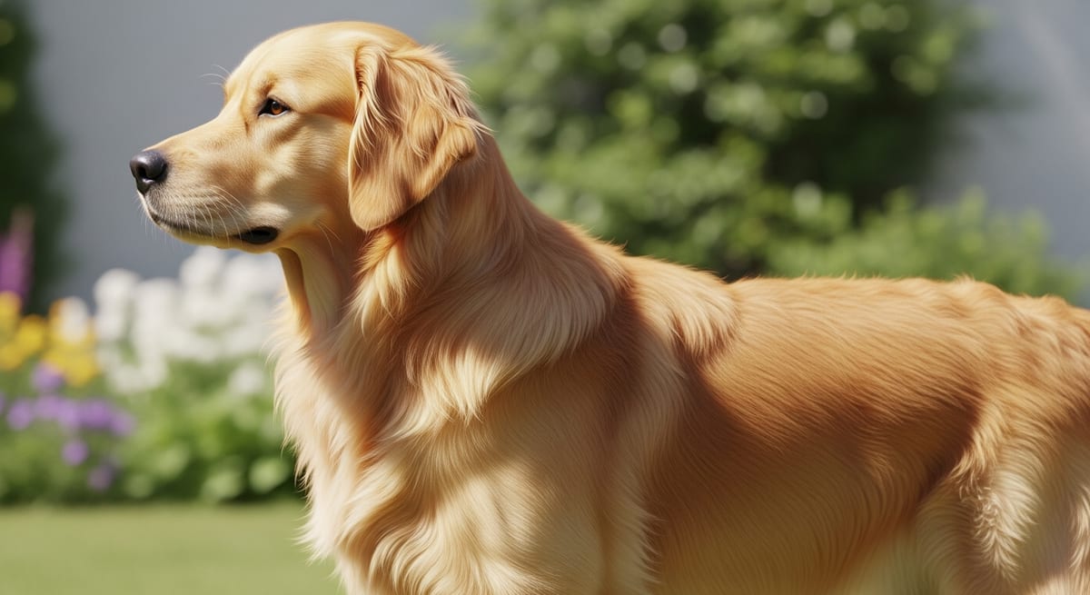 Estructura del Golden Retriever Caracteristicas fisicas del Golden Retriever destacando su musculatura y pelaje ondulado.