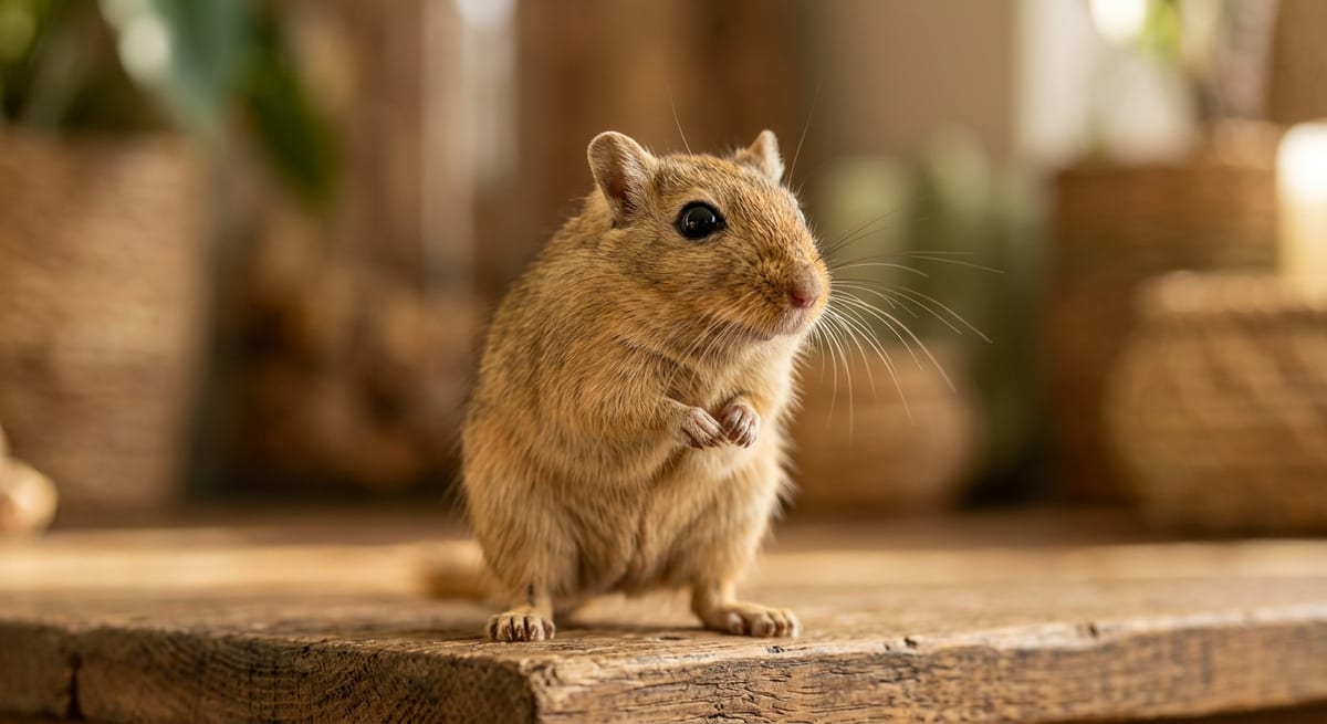 Jerbo de Mongolia doméstico posando en un entorno cálido y luminoso