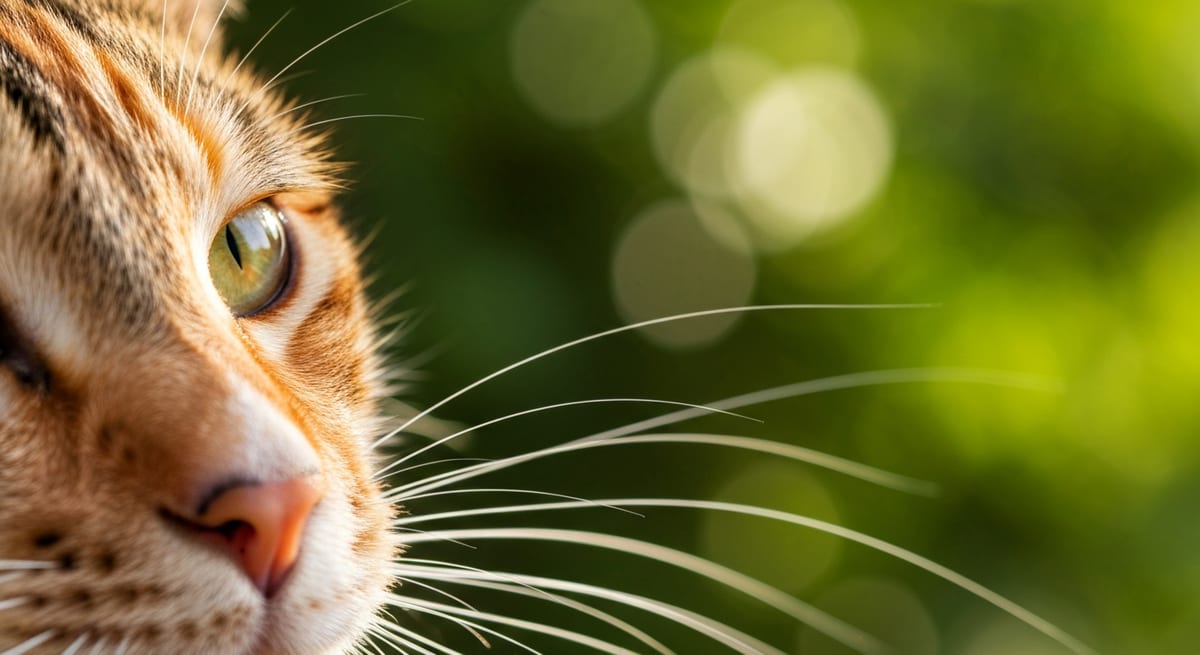 Anatomía de las vibrisas felinas Detalle macro de las vibrisas de un gato, funcionando como un radar sensorial de alta precisión.