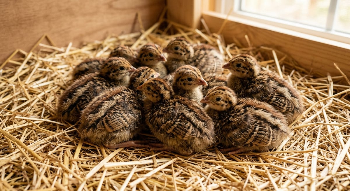 Crianza de guineos Polluelos de Gallina de Guinea o guineos en un nido de crianza