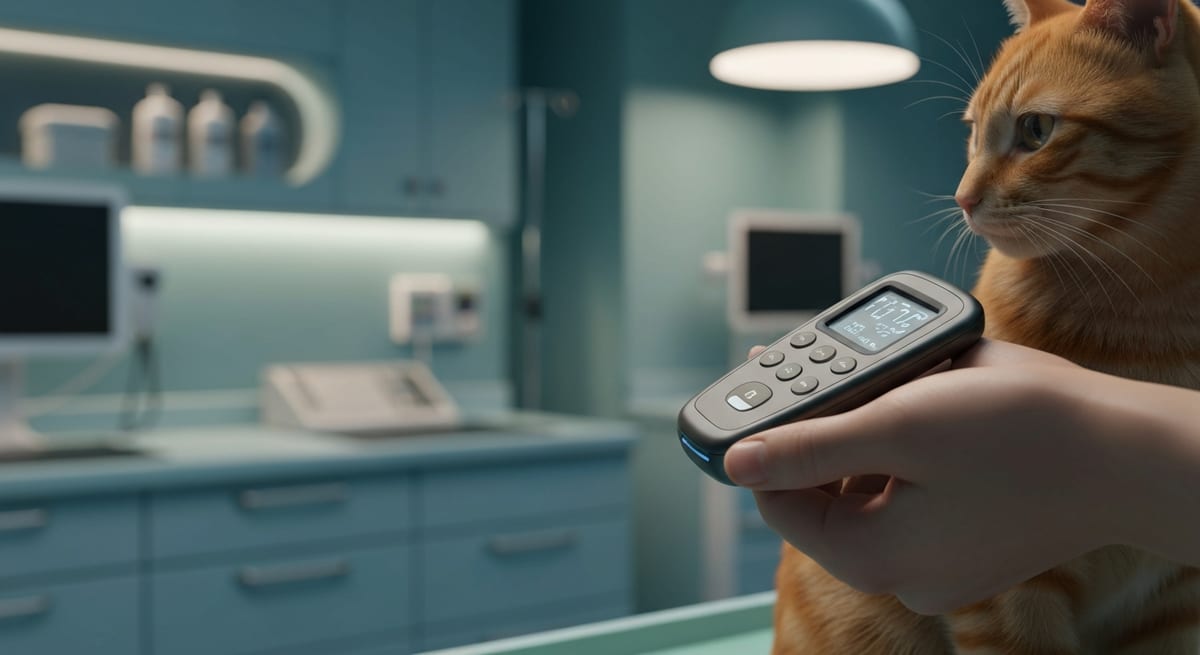 Escaneo de microchip Veterinario escaneando el microchip de un gato para identificar a su dueño tras el reencuentro.