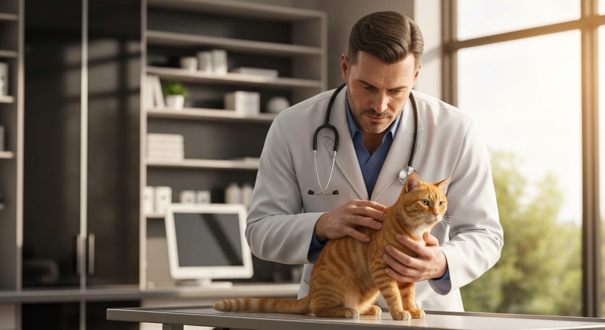 Consulta veterinaria de urgencia Veterinario examinando a un gato en una clínica veterinaria profesional