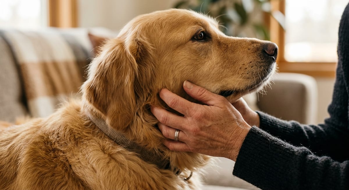 Palpación de ganglios en casa Cómo palpar los ganglios linfáticos submandibulares de un perro de forma segura en casa.