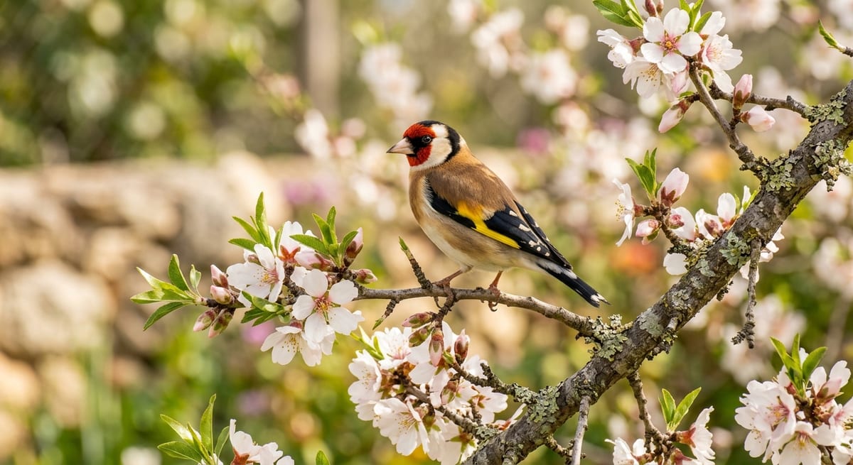 Jilguero en la naturaleza Pequeño jilguero colorido sobre una rama, ave que comienza con la letra J.