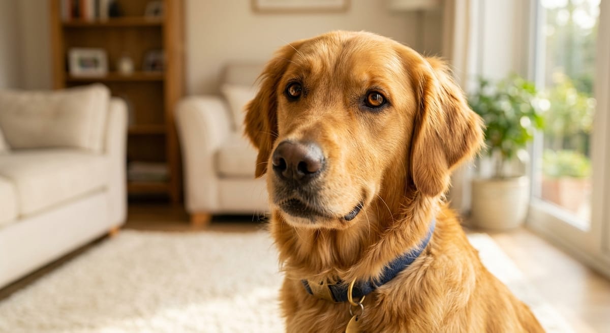 Perro saludable descansando en casa, introducción a la guía sobre el virus del papiloma canino.