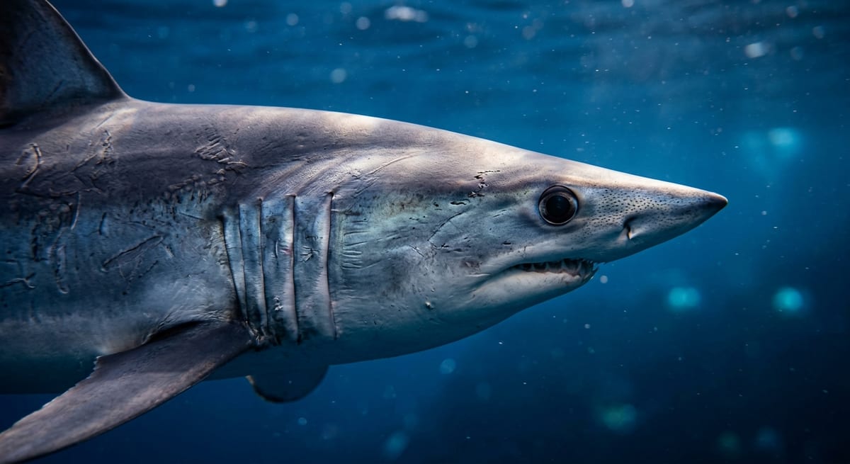 Anatomía de un proyectil Detalle de la anatomía hidrodinámica y el hocico puntiagudo del Tiburón Mako
