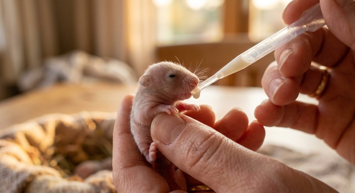Protocolo de emergencia para huérfanos Alimentación manual de una cría de hámster huérfana con una pipeta pequeña.