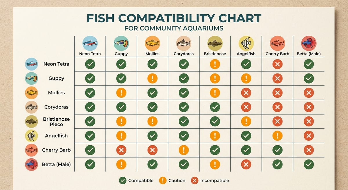 Guía rápida de compatibilidad Tabla visual de compatibilidad para diferentes tipos de peces de acuario.