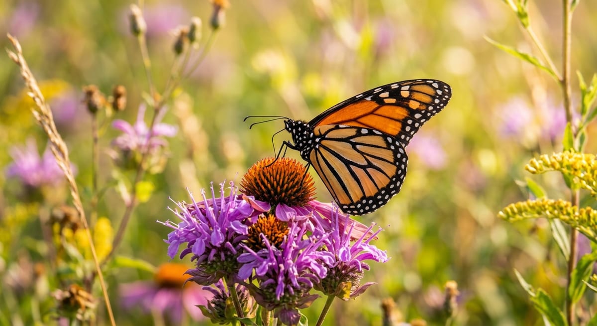 Características de los insectos Mariposa monarca sobre una flor resaltando las características principales de los insectos
