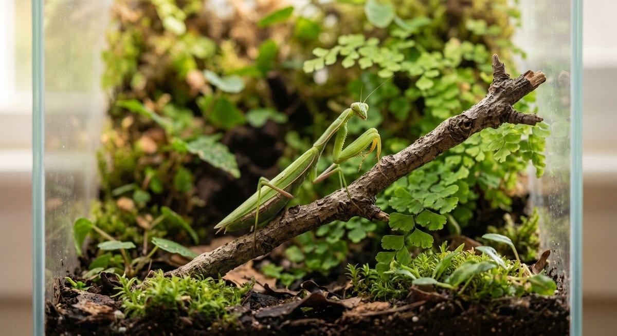 Insectos como mascotas exóticas Mantis religiosa en un entorno doméstico como ejemplo de insectos como mascotas