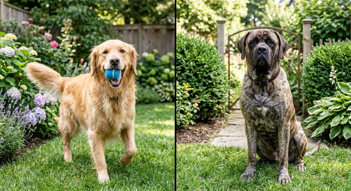 Personalidad y nombres para perros Comparativa de personalidades entre un perro juguetón y uno protector para elegir nombres para perros grandes.